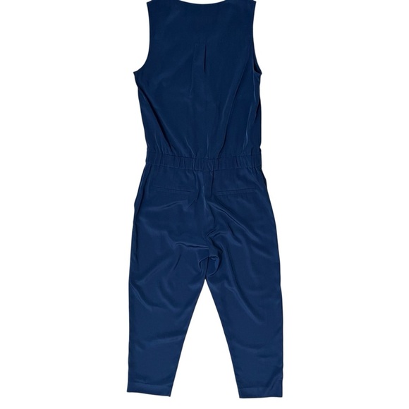 J.Crew Navy Blue Trench Jumpsuit One Piece Pants Crop Silky Sz 2 Pockets Career - Picture 6 of 12